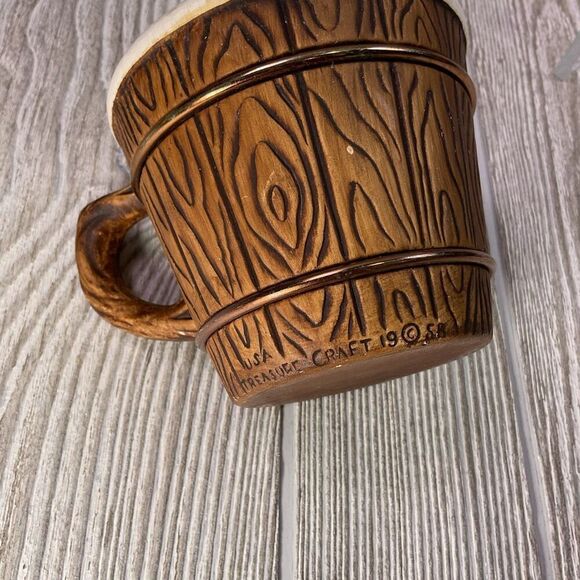 Vintage 1958 Treasure Craft Pottery Mugs Barrel Design MCM Set of 2 - Picture 8 of 9